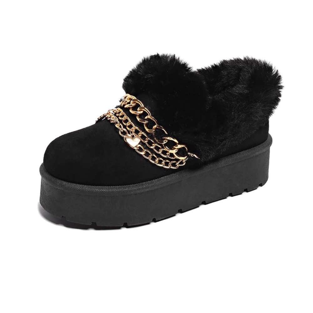 Black size 6 & 7 Platform Suede Slip-on Fluffy Warm slipper boots indoor outdoor